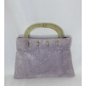 " Hand Maid" By Michelle Frantz Lavender Suede Handbag With Rhinestone Studs